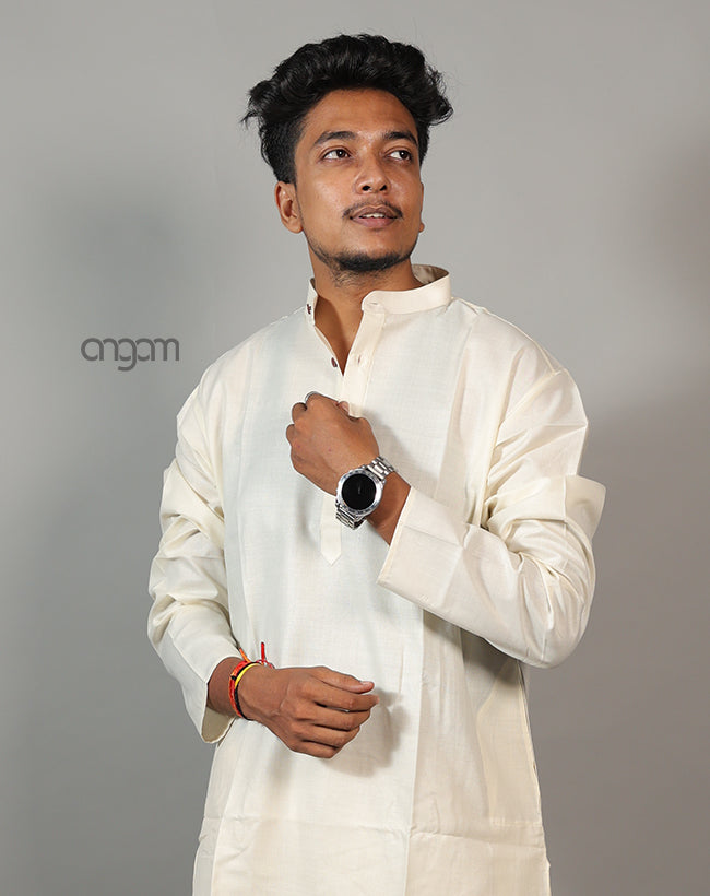 Elegant White Cotton Viscose Kurta for Men – Ethnic Wear
