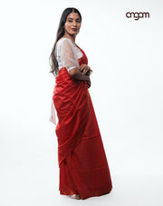 Graceful Red Liva Saree with Subtle Golden Border and Checks