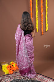 Elegant Pink Cotton Slub Saree with Intricate Patterns and Border