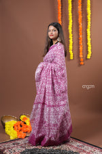 Load image into Gallery viewer, Elegant Pink Cotton Slub Saree with Intricate Patterns and Border
