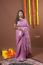 Load image into Gallery viewer, Elegant Pink Cotton Slub Saree with Intricate Patterns and Border
