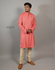 Stylish Pink Cotton Viscose Kurta for Men – Festive Wear