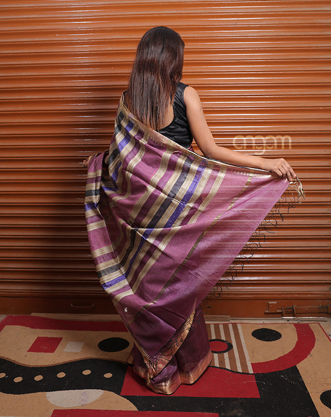Graceful Purple Art Silk Saree with Golden Zari Border