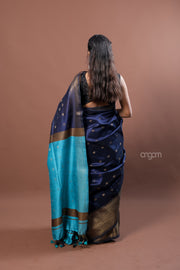 Elegant Blue Art Dupion Silk Saree with Contrast Pallu Design