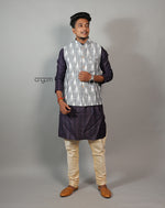 Load image into Gallery viewer, Elegant Grey Ikat Nehru Jacket for Men – Festive Wear

