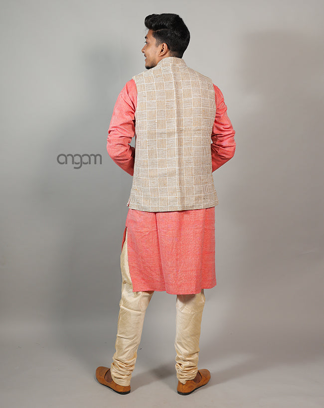 Kolika Linen Nehru Jacket with Classic Checkered Pattern