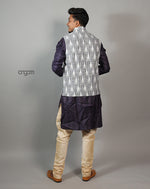 Load image into Gallery viewer, Elegant Grey Ikat Nehru Jacket for Men – Festive Wear
