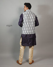 Elegant Grey Ikat Nehru Jacket for Men – Festive Wear