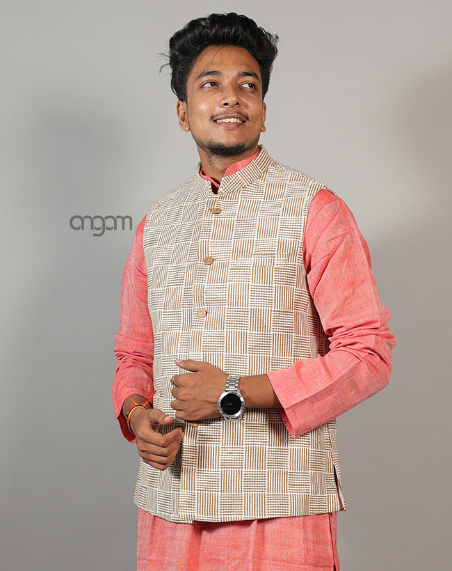Kolika Linen Nehru Jacket with Classic Checkered Pattern