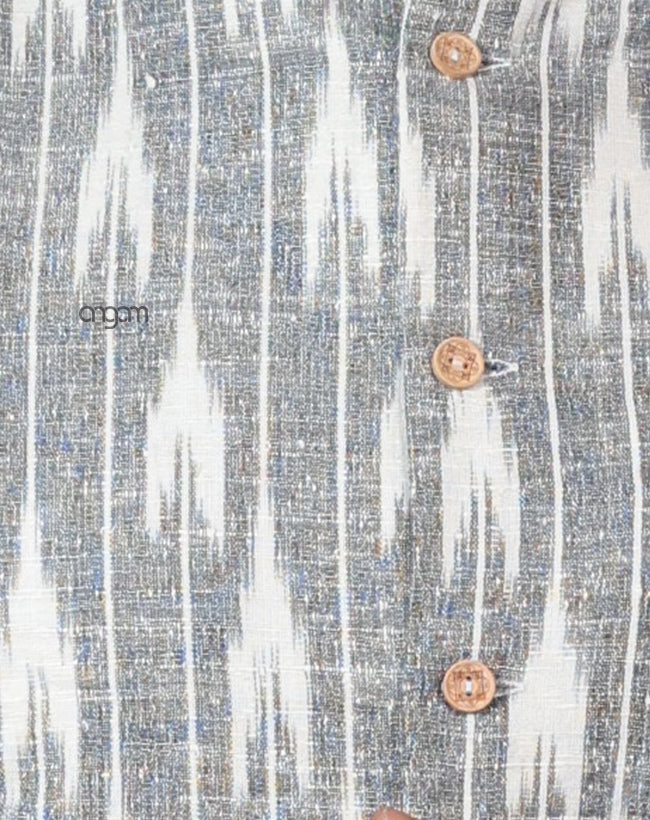 Elegant Grey Ikat Nehru Jacket for Men – Festive Wear