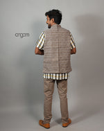 Load image into Gallery viewer, Kolika Linen Nehru Jacket with Textured Weave Design
