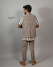 Kolika Linen Nehru Jacket with Textured Weave Design