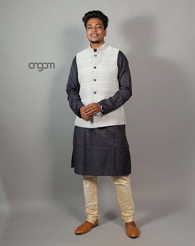 Kolika Cotton Nehru Jacket in Elegant Herringbone Pattern