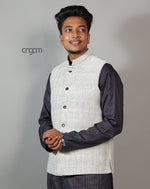 Load image into Gallery viewer, Kolika Cotton Nehru Jacket in Elegant Herringbone Pattern
