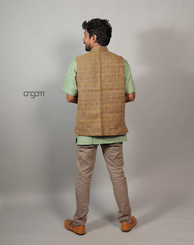 Kolika Linen Nehru Jacket in Elegant Textured Weave