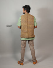 Kolika Linen Nehru Jacket in Elegant Textured Weave