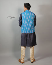 Stylish Blue Ikat Nehru Jacket for Men – Ethnic Wear