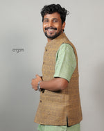 Load image into Gallery viewer, Kolika Linen Nehru Jacket in Elegant Textured Weave
