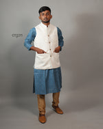 Load image into Gallery viewer, Kolika Cotton-Linen Nehru Jacket in Classic Off-White
