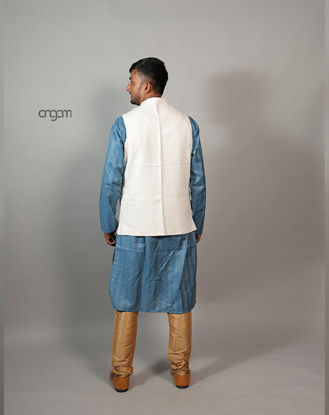Kolika Cotton-Linen Nehru Jacket in Classic Off-White