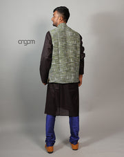 Elegant Green Ikat Nehru Jacket for Men – Festive Wear