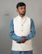 Load image into Gallery viewer, Kolika Cotton-Linen Nehru Jacket in Classic Off-White
