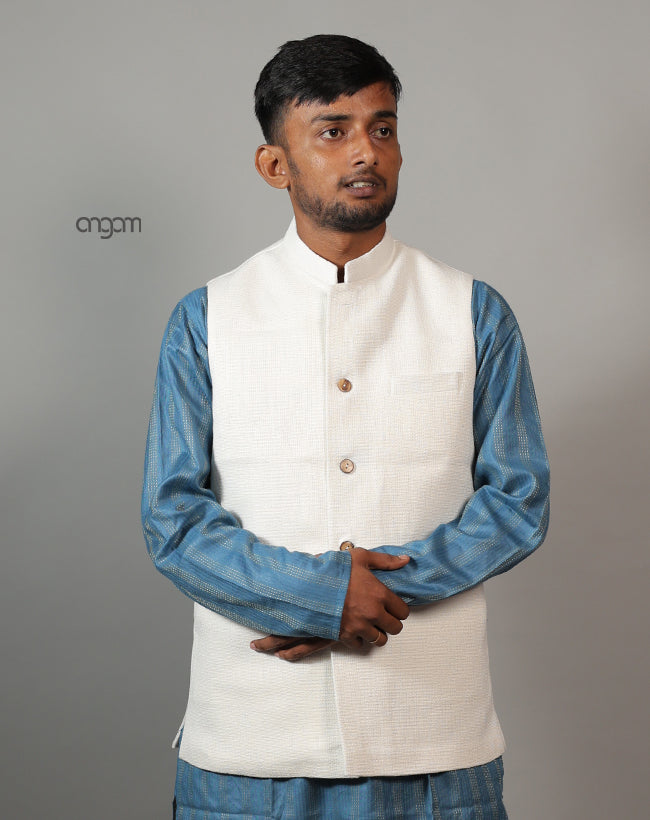 Kolika Cotton-Linen Nehru Jacket in Classic Off-White