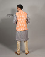 Load image into Gallery viewer, Stylish Orange Ikat Nehru Jacket for Men – Ethnic Wear
