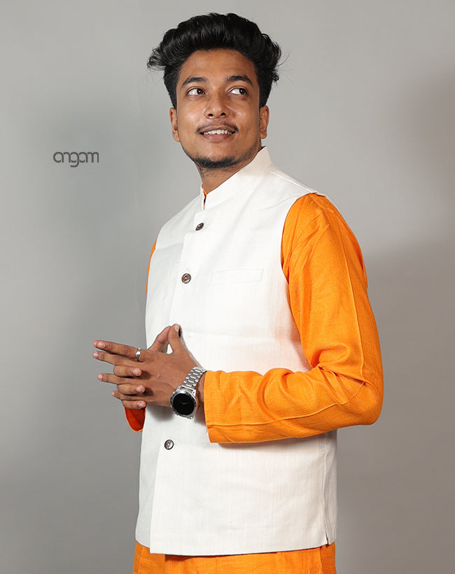 Kolika Cotton-Linen Nehru Jacket in Elegant Off-White