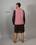 Load image into Gallery viewer, Kolika Linen Nehru Jacket in Classic Textured Red
