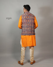 Elegant Brown Ikat Nehru Jacket for Men – Festive Wear