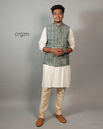 Load image into Gallery viewer, Stylish Green Ikat Nehru Jacket for Men – Traditional Wear
