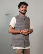 Load image into Gallery viewer, Kolika Linen Nehru Jacket in Classic Checkered Design

