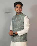 Load image into Gallery viewer, Stylish Green Ikat Nehru Jacket for Men – Traditional Wear
