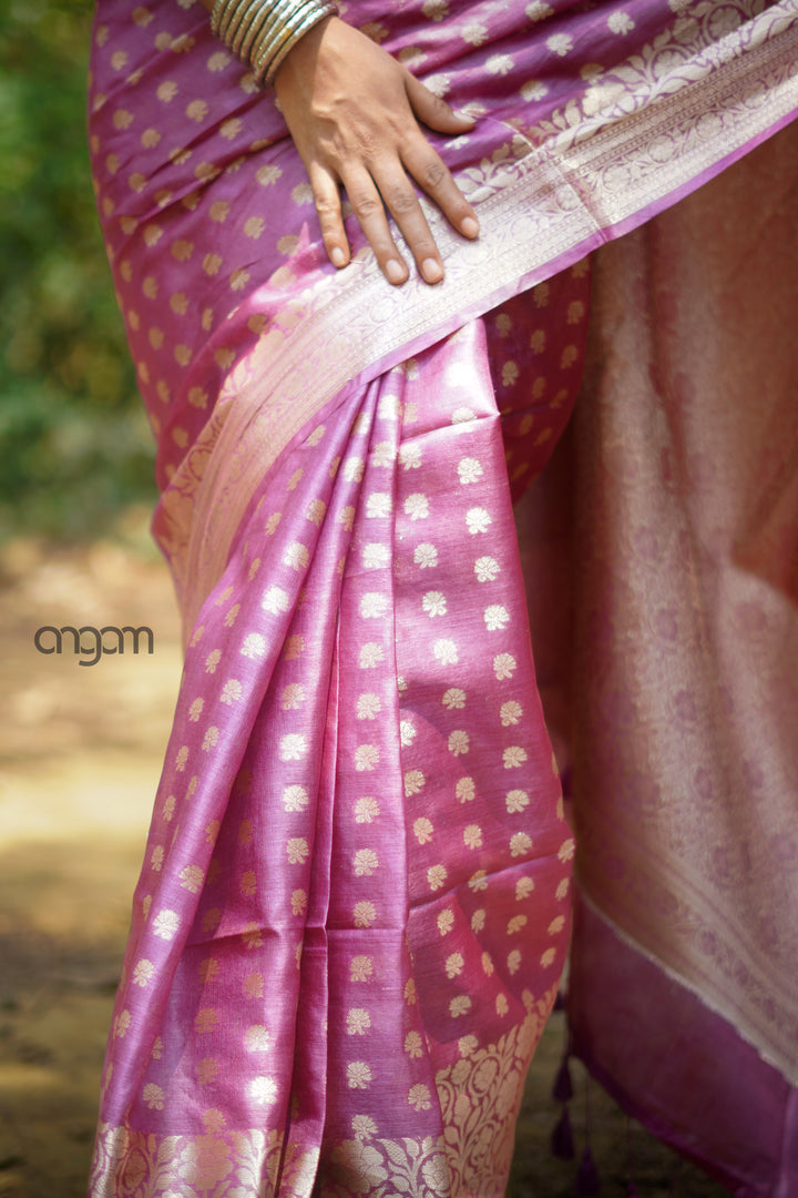 Royal Pink Banarasi Silk Saree With Zari Detailing