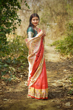 Load image into Gallery viewer, Red Silk Saree With Madhubani Screen Print Charm
