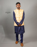 Load image into Gallery viewer, Elegant Yellow Ikat Nehru Jacket for Men – Festive Wear
