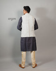 Kolika Linen Nehru Jacket with Elegant Textured Weave