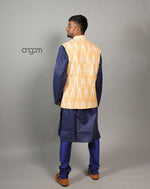 Load image into Gallery viewer, Elegant Yellow Ikat Nehru Jacket for Men – Festive Wear
