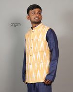 Load image into Gallery viewer, Elegant Yellow Ikat Nehru Jacket for Men – Festive Wear
