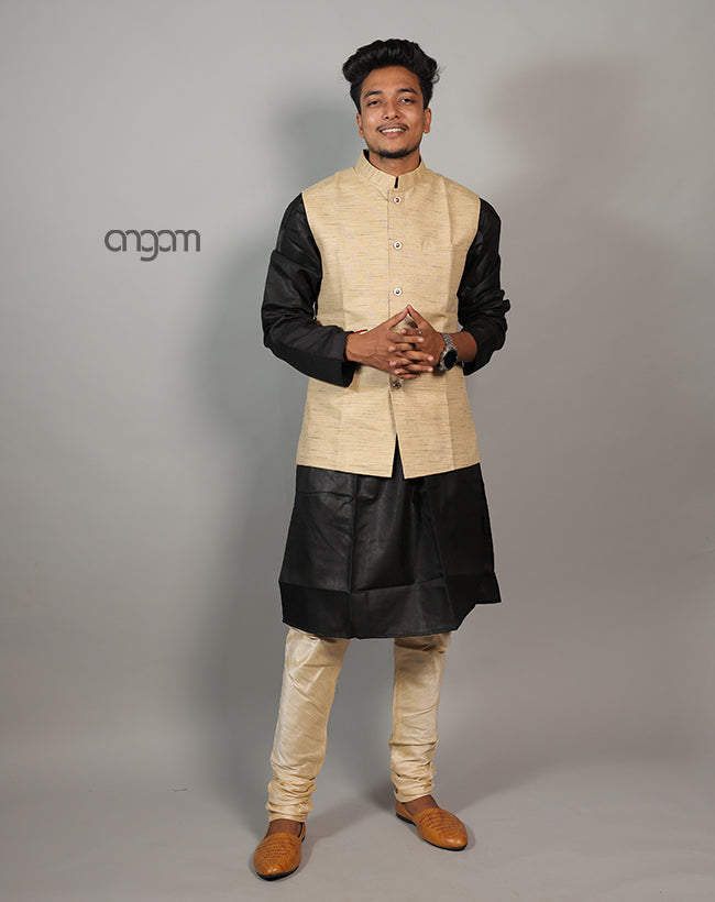 Classic Beige Handwoven Nehru Jacket for Men – Ethnic Wear