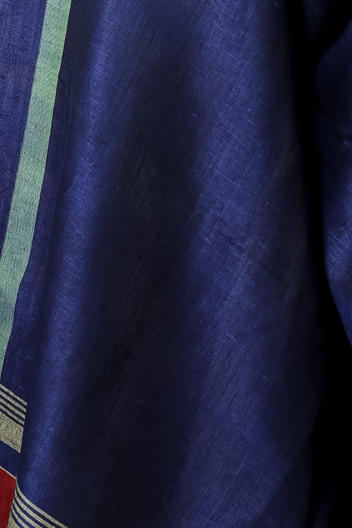 Indigo Kolika Cotton Linen Dupatta with Woven Border