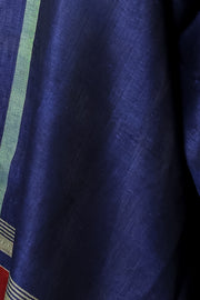 Indigo Kolika Cotton Linen Dupatta with Woven Border