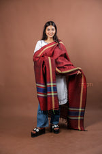 Load image into Gallery viewer, Maroon Kolika Cotton Linen Dupatta with Contrast Woven Border