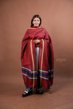 Load image into Gallery viewer, Maroon Kolika Cotton Linen Dupatta with Contrast Woven Border