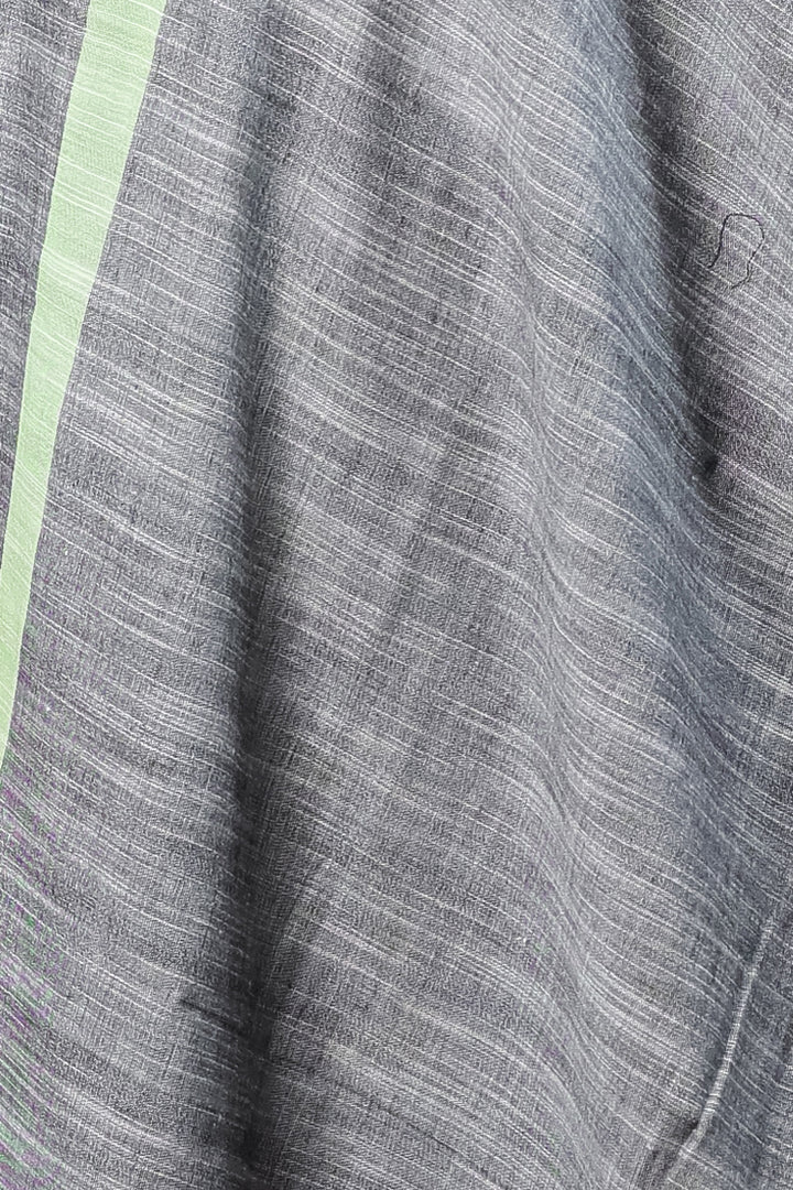 Grey Kolika Cotton Linen Dupatta with Multicolor Woven Border