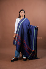 Load image into Gallery viewer, Navy Blue Kolika Cotton Linen Dupatta with Woven Border