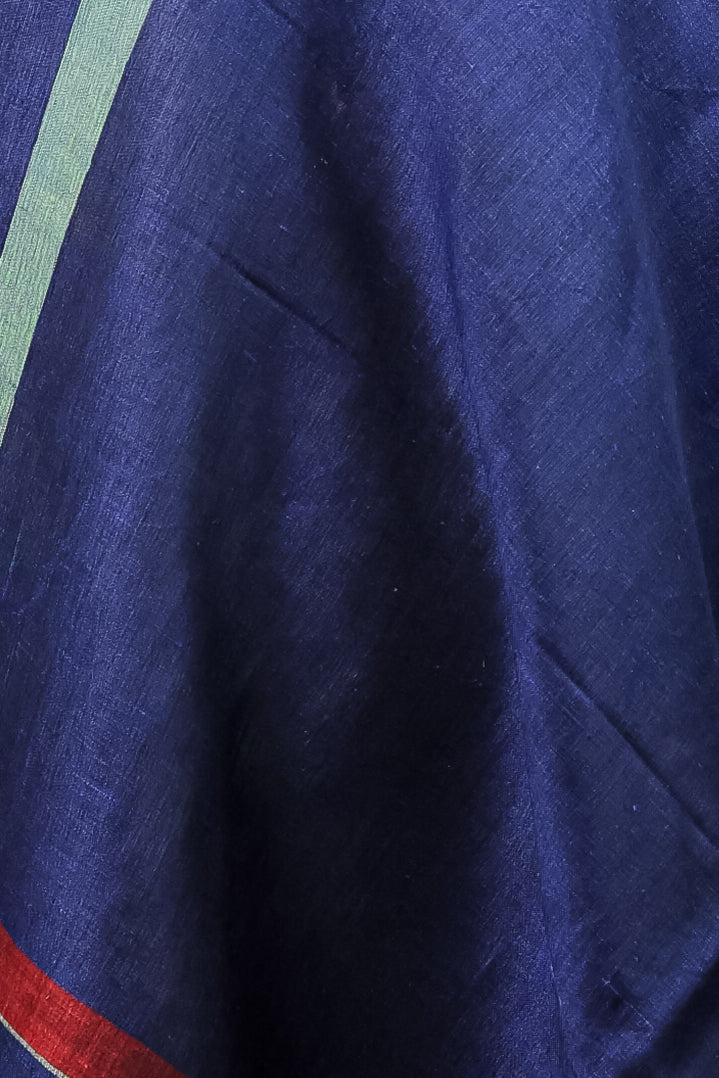 Navy Blue Kolika Cotton Linen Dupatta with Woven Border