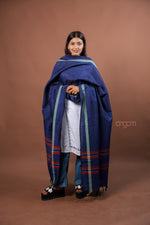 Load image into Gallery viewer, Navy Blue Kolika Cotton Linen Dupatta with Woven Border