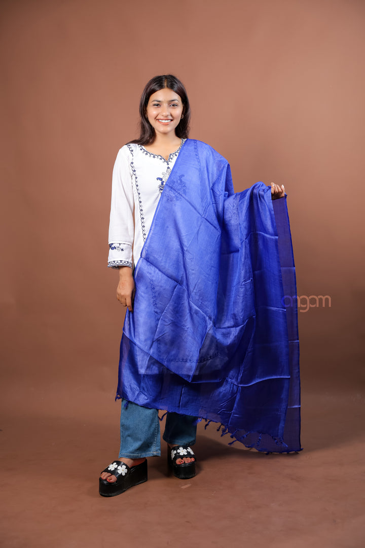 Royal Blue Plain Silk Dupatta with Soft Natural Sheen